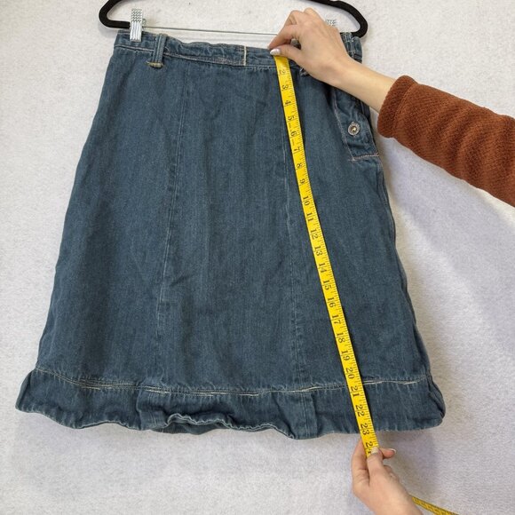 Levi's Red Denim Skirt Womens XS Blue A Line Ruffle Hem Button Knee Length - Picture 3 of 10